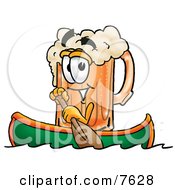 Clipart Picture Of A Beer Mug Mascot Cartoon Character Rowing A Boat by Toons4Biz