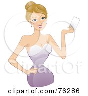 Royalty Free RF Clipart Illustration Of A Stunning Dirty Blond Woman In A Purple Gown Holding A Blank Card