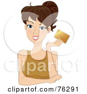 Poster, Art Print Of Pretty Brunette Woman Holding Up A Gold Credit Card