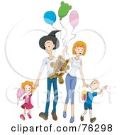 Poster, Art Print Of Happy Family Walking At An Amusement Park
