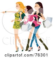 Poster, Art Print Of Group Of Stylish Young Ladies Getting Excited And Shopping