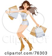 Poster, Art Print Of Sexy Brunette Woman With Shopping Bags In Hand