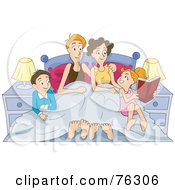 Poster, Art Print Of Happy Family Sitting In Bed And Reading