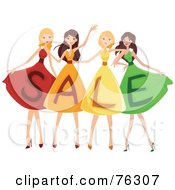 Poster, Art Print Of Group Of Four Ladies Wearing Sale Dresses