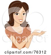 Poster, Art Print Of Pretty Brunette Woman Holding Out Her Hands