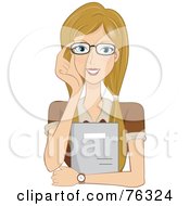 Poster, Art Print Of Dirty Blond Lady Adjusting Her Glasses And Holding A Folder