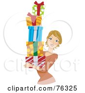 Poster, Art Print Of Dirty Blond Woman Carrying A Stack Of Gifts