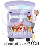 Poster, Art Print Of Pleasant Lady Loading Christmas Presents Into Her Van