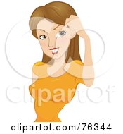 Poster, Art Print Of Pretty Dirty Blond Woman Brushing Her Hair Away From Her Eyes