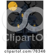 Royalty Free RF Clipart Illustration Of A Dangerous Path Leading To A Spooky Haunted House Under A Full Moon