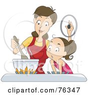 Poster, Art Print Of Girl And Her Mom Cooking On A Gas Stove