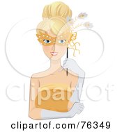 Pretty Blond Woman Holding A Mask At A Masquerade Ball