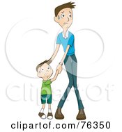 Royalty Free RF Clipart Illustration Of A Scared Boy And Father Holding Hands