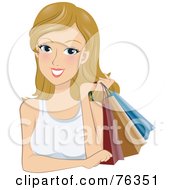 Poster, Art Print Of Young Blond Woman Holding Shopping Bags Over Her Shoulder