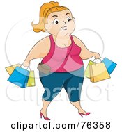 Poster, Art Print Of Pleasantly Plump Woman Shopping And Carrying Bags