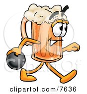 Clipart Picture Of A Beer Mug Mascot Cartoon Character Holding A Bowling Ball by Toons4Biz