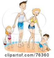 Royalty Free RF Clipart Illustration Of A Happy Family Of Four Playing Together On A Beach by BNP Design Studio