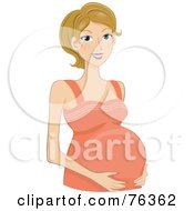Poster, Art Print Of Pregnant Dirty Blond Woman Holding Her Belly