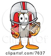 Clipart Picture Of A Red Book Mascot Cartoon Character In A Helmet Holding A Football