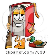 Poster, Art Print Of Red Book Mascot Cartoon Character Duck Hunting Standing With A Rifle And Duck