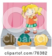 Royalty Free RF Clipart Illustration Of A Blond Girl Performing On A Stage In Front Of An Audience by BNP Design Studio