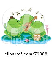 Poster, Art Print Of Green Frog Trio Band On Lily Pads
