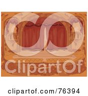 Royalty Free RF Clipart Illustration Of A Watercolor Fo An Elegant Theater With Divided Seating Areas And Red Curtains On The Stage