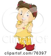 Royalty Free RF Clipart Illustration Of A Happy Brunette Girl Wearing Pajamas And Cat Slippers