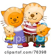 Poster, Art Print Of Happy Orange Cat Family Of Four With Parents And Kittens