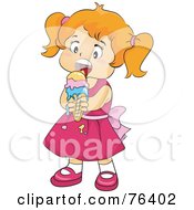 Poster, Art Print Of Little Girl In A Pink Dress Enjoying A Melting Ice Cream Cone