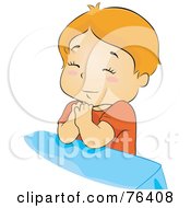 Royalty Free RF Clipart Illustration Of An Innocent Boy Praying At The Foot Of His Bed