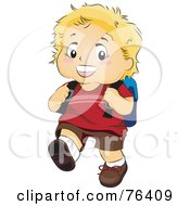 Poster, Art Print Of Blond Boy Walking To School With A Backpack