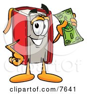 Red Book Mascot Cartoon Character Holding A Dollar Bill