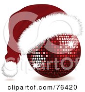 Poster, Art Print Of Red Sparkling Disco Ball With A Santa Hat On
