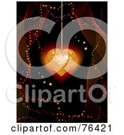 Poster, Art Print Of Sparkling Gold Disco Heart Suspended Over Black With Mesh Waves