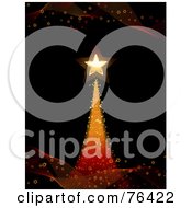 Royalty Free RF Clipart Illustration Of A 3d Background Of A Gold And Red Shooting Star Over Black With Mesh Waves