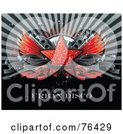 Red Glitter Star With Wings Speakers A Keyboard Guitars And A Blank Banner Over A Burst With Sample Text