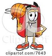 Poster, Art Print Of Red Book Mascot Cartoon Character Spinning A Basketball On His Finger