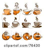Digital Collage Of Brown And Orange Coffee Logo Icons