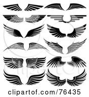 Royalty Free RF Clipart Illustration Of A Digital Collage Of Black And White Wing Logo Icons by elena #COLLC76435-0147
