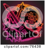 Poster, Art Print Of Neon Electric Guitars With Stars In A Rock And Roll Circle