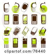 Poster, Art Print Of Digital Collage Of Brown And Green Cell Phone Logo Icons