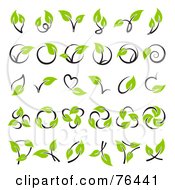 Poster, Art Print Of Digital Collage Of Green Leaf And Stem Logo Icons