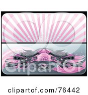 Digital Collage Of Pink And Gray Website Banners Starry Burst And Guitar Disco Ball