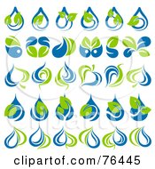 Royalty Free RF Clipart Illustration Of A Digital Collage Of Green Leaf And Water Drop Logo Icons by elena #COLLC76445-0147