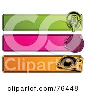 Royalty Free RF Clipart Illustration Of A Digital Collage Of Green Pink And Orange Retro Website Headers Microphone Disco Ball And Record Player by elena