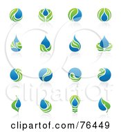 Digital Collage Of Green Leaf And Water Droplet Logo Icons