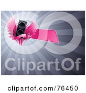 Poster, Art Print Of Pink Banner Over A Winged Music Speaker On A Gray Burst Background