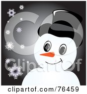Smiling Snowman With A Hat Over Black With Snowflakes