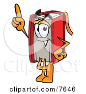 Poster, Art Print Of Red Book Mascot Cartoon Character Pointing Upwards